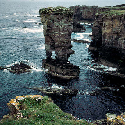 Some of the high cliffs and drastic rock formations found in the Orkney island. This formation is known as Yesnaby Castle,