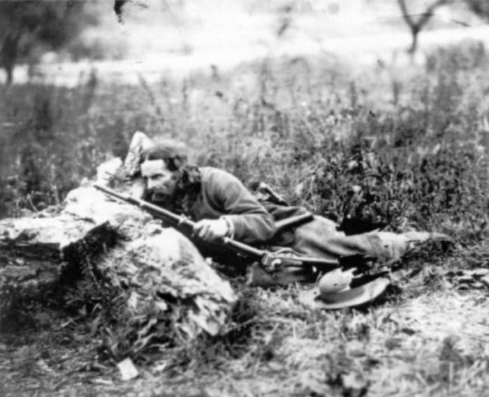 Union Sharpshooter "California Joe" with his Sharps rifle, 1862
