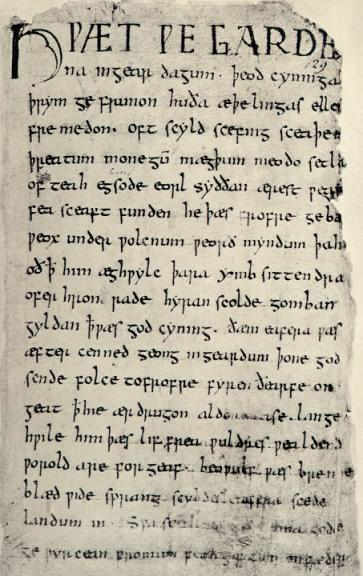 This is a public domain image from Kip Wheeler's homepage at Carson-Newman College. Kip Wheeler declared its status thus: "The original image of the Beowulf manuscript comes from the anonymous Anglo-Saxon scribe who wrote the 'Nowell Codex', Cotton V