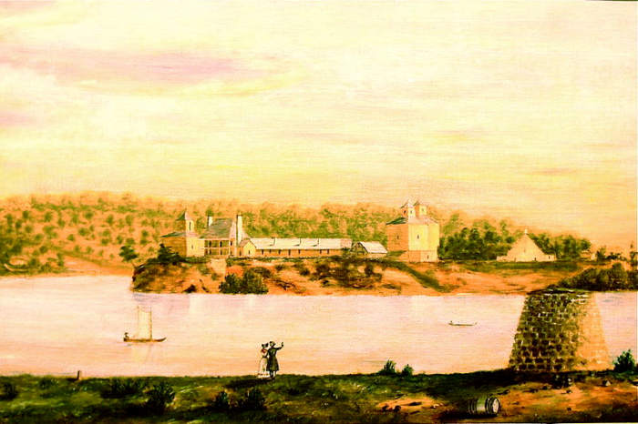 Fort Armstrong in about 1839 - now home of the Rock Island Arsenal - a few miles north of Mercer County "This photograph of an old painting of Fort Armstrong is one of the only clear pictures of the Quad Cities during the 1800's."