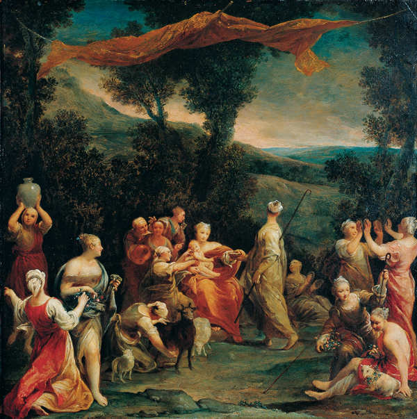 'Jupiter Among the Corybantes (Korybantes)', oil on copper painting by Giuseppe Maria Crespi PD-art-100