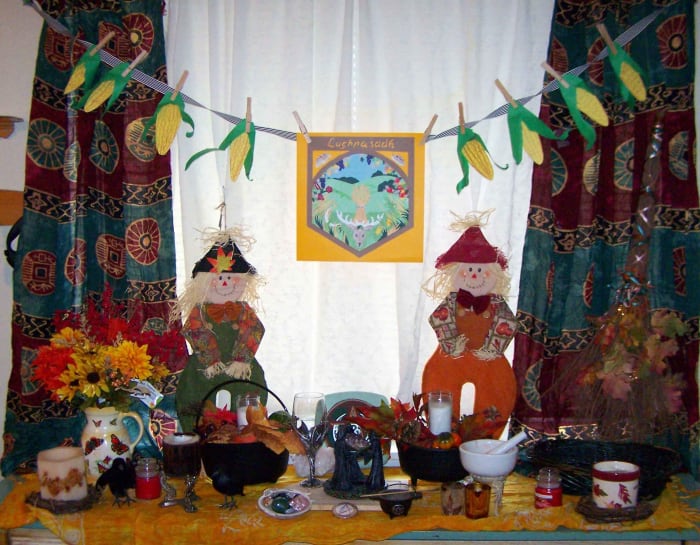 My Lughnasadh 2014 family altar. It's on the dining room buffet, all ready for our celebration this weekend.