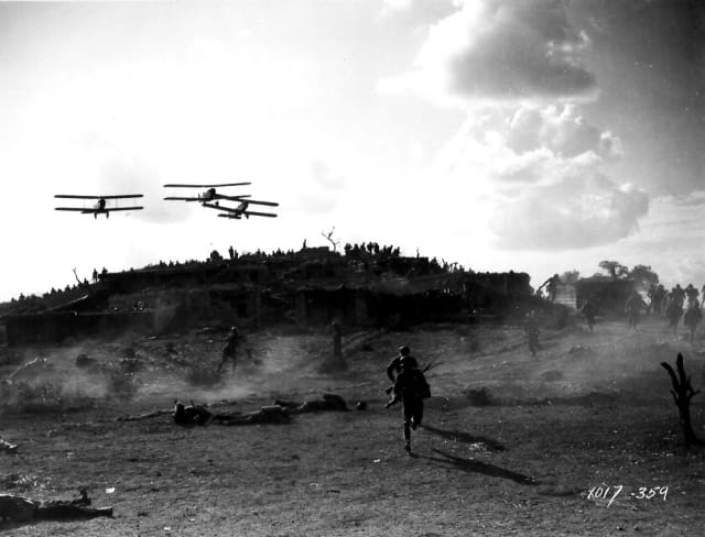 Battle scene still from the silent movie "Wings," winner of the first Academy Award for Best Picture.