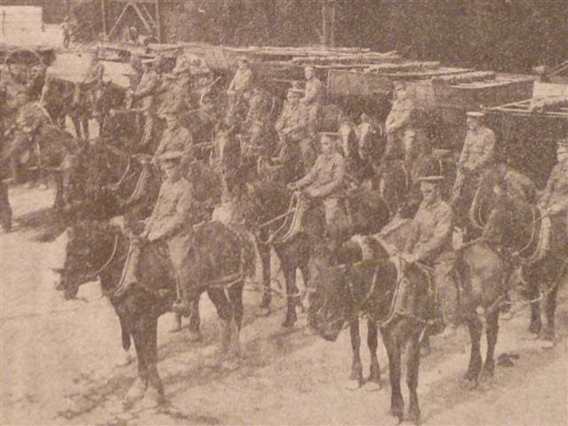 Pontoon section of British engineers disembarked on the quay at Boulogne.