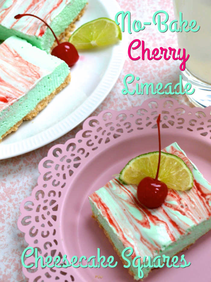Easy no-bake cherry limeade cheesecake squares are a delicious and refreshing treat.