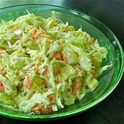 My mom's coleslaw recipe as made by me. The carrots and pineapple tidbits make this recipe delicious.