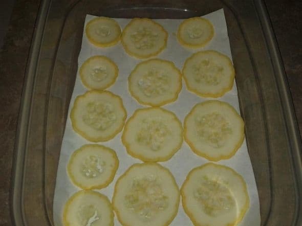 Cut your squash into slices or cubes (depending on how you plan to use it) before laying it out on freezer paper.