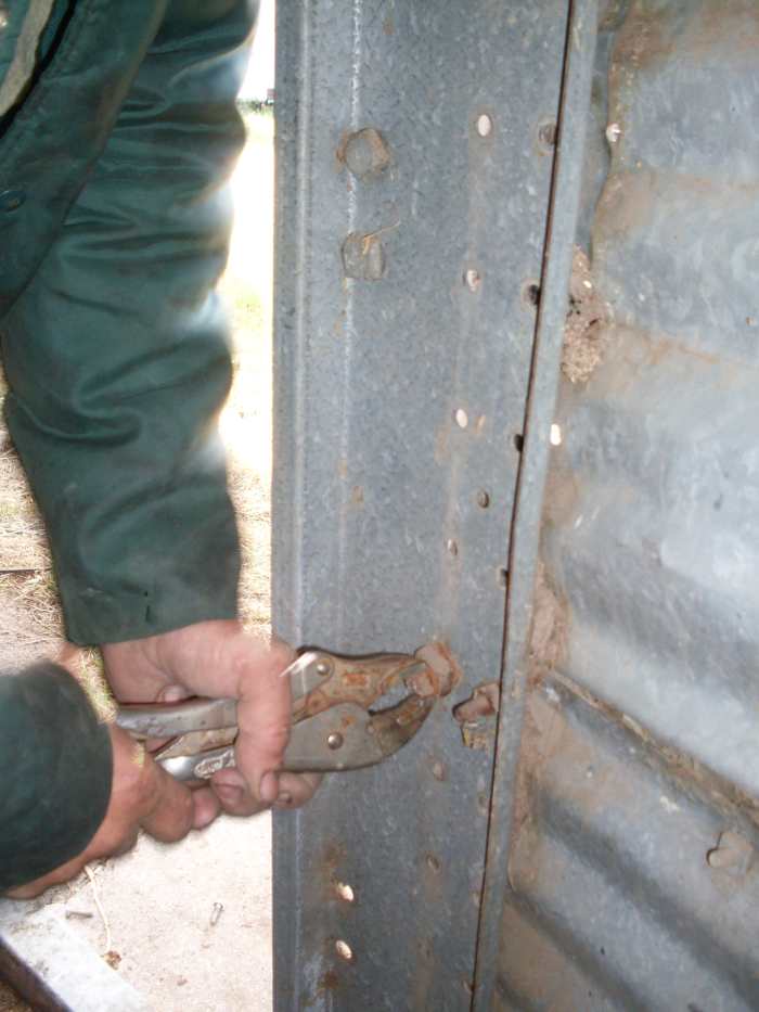 If you have someone on the inside, attempting to hold the vice grips, be careful! Hand and wrist injuries are very probable, should the vice grips slip, or get twisted out of the user's hands.