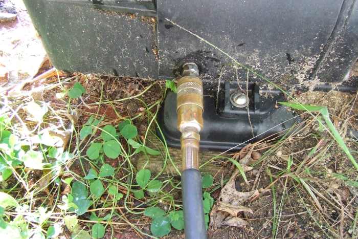 Attach an air line from your compressor, remove the water from the return lines, make sure the diverter handle is in the filter position.