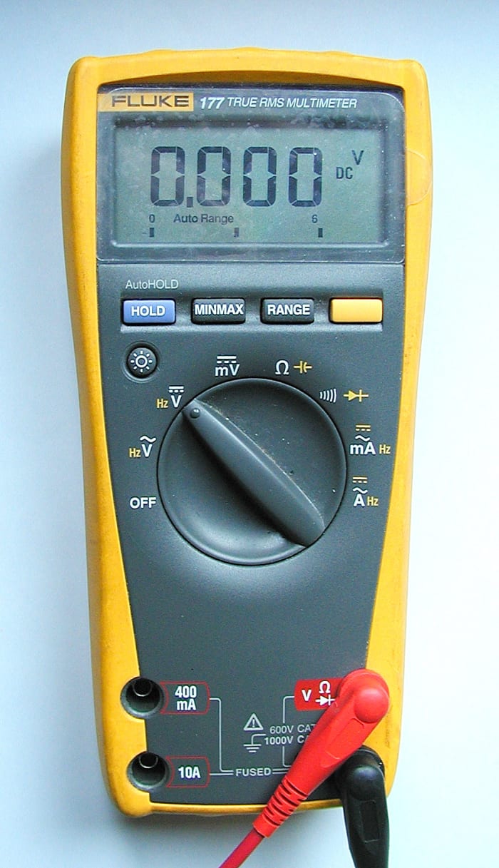 This autoranging multimeter from Fluke, a leading manufacturer of electronic test equipment, has an accuracy of 0.09% on DC ranges. It also has CAT IV protection to 600volts