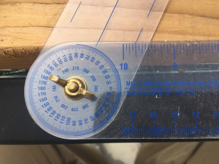A close-up of the angle dial on the True Angle Tool. In this example, I set a 25 degree angle by subtracting 25 degrees from 90 degrees to get 65 degrees.