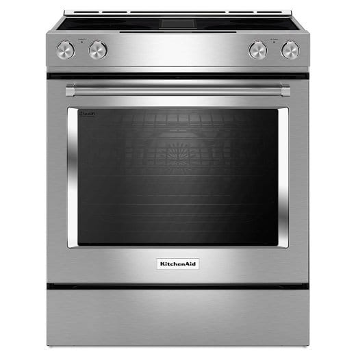 The KitchenAid KSEG950ESS slide in electric range with downdraft is aesthetically weaker than the Jenn Air in my opinion.