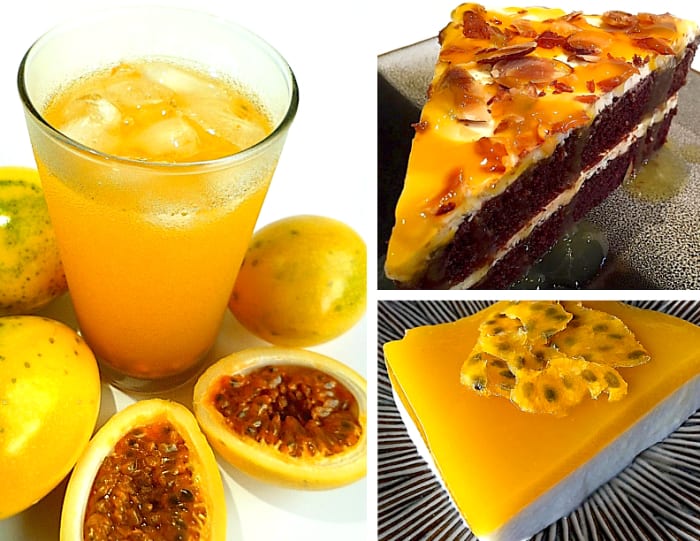 Clockwise from left: Refreshing liliko'i lemonade; chocolate liliko'i mousse cake; and liliko'i coconut haupia pudding.