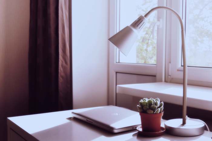 Working under natural daylight is so much nicer than working under bright office lights. Make sure that you also have good task lighting for when you are working in the evening or on dark, gray winter days.