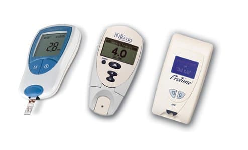 There are many manufacturers of at-home INR testing devices. Discuss the options with your doctor to find the right one for you.