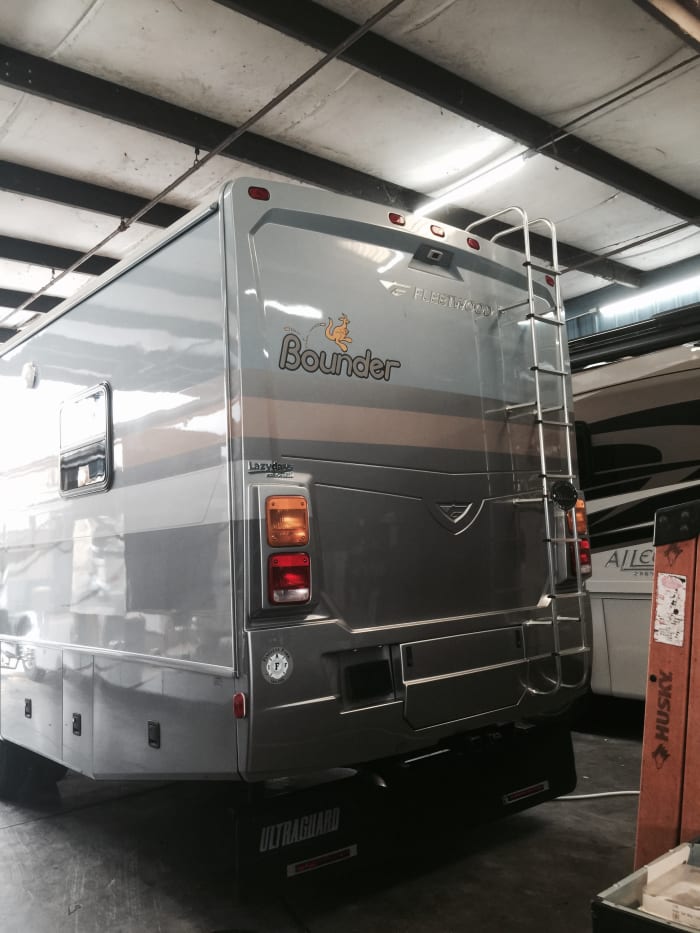 My Bounder sitting in the bay at LazyDays going through its PDI (Product Delivery Inspections.