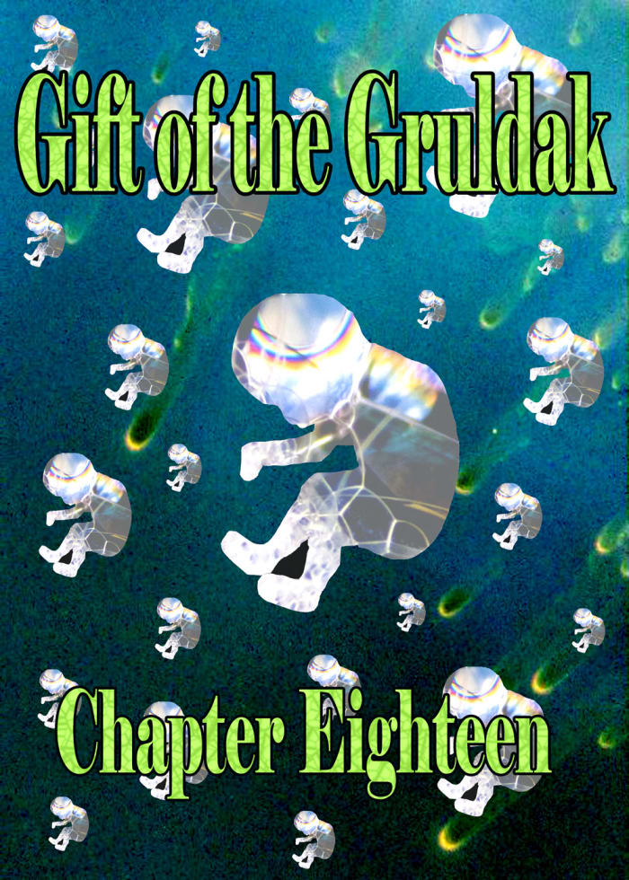 Falling fetuses made of bubbles, a chapter illustration for Gift of the Gruldak, a serialized science fiction novel that's free to read online at HubPages.