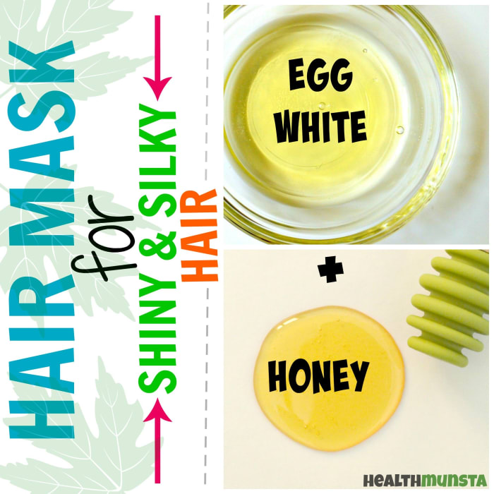This honey egg white hair mask will lock moisture into your locks and make them look glossy and shiny.