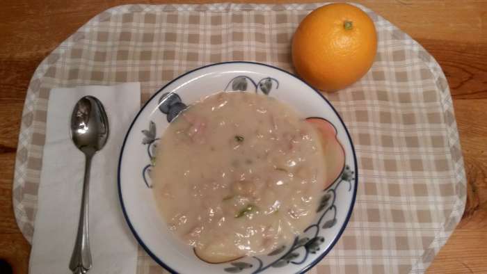 Clam Chowder is a filling meal when served with crackers and a piece of fruit.