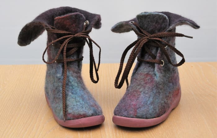 The completed boots. The soles and Boots should be allowed to dry out properly before they are attached.