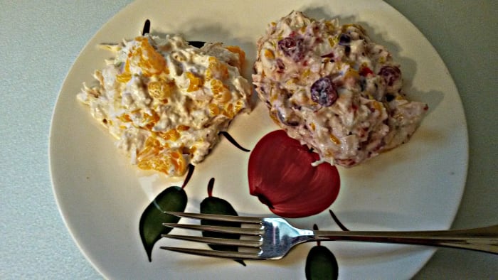 Orange chicken version on left. Orange cranberry chicken version on right.