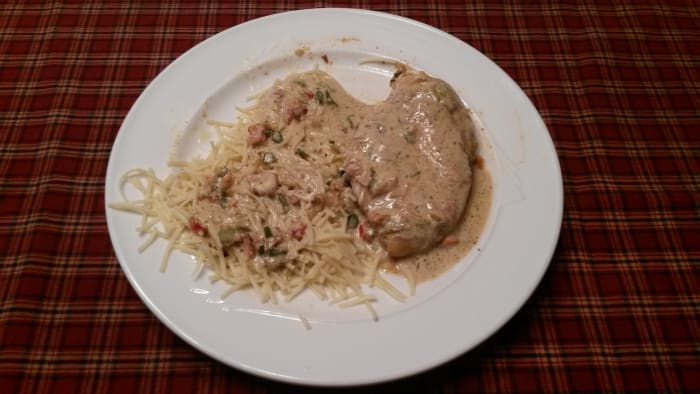 Creamy Skillet Chicken served with egg noodles.
