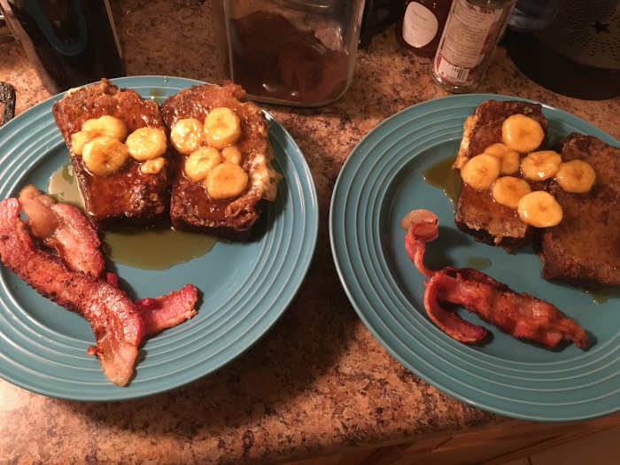 I opted to keep the bananas whole. I thought it would be more visually appealing. In all this was an excellent breakfast.