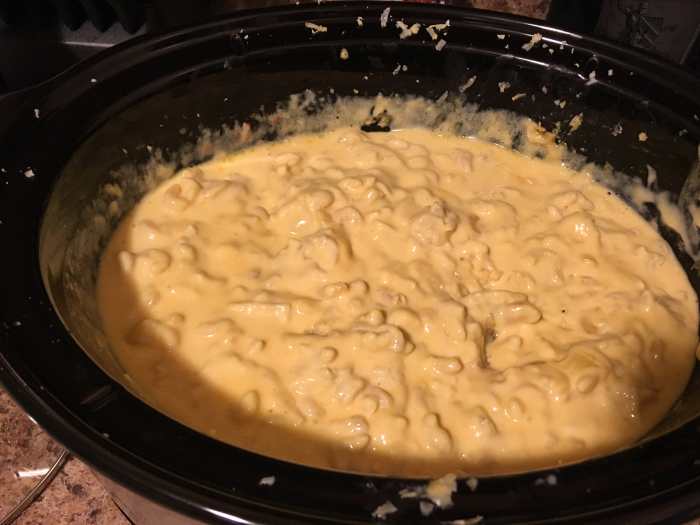 This is the final product: soul-warming crockpot mac and cheese. I just love that the pasta cooks in the crockpot. It makes the dish that much easier to make.
