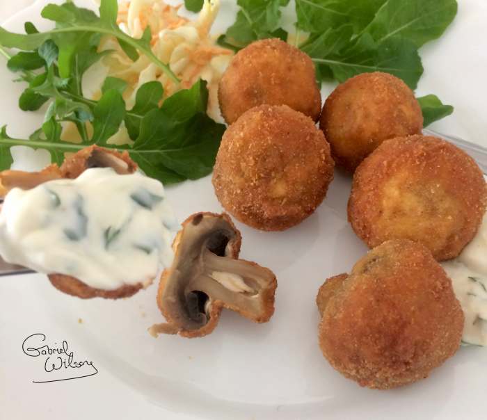 Tasty Vegetarian Starter Recipe DeepFried Breaded Mushrooms Served