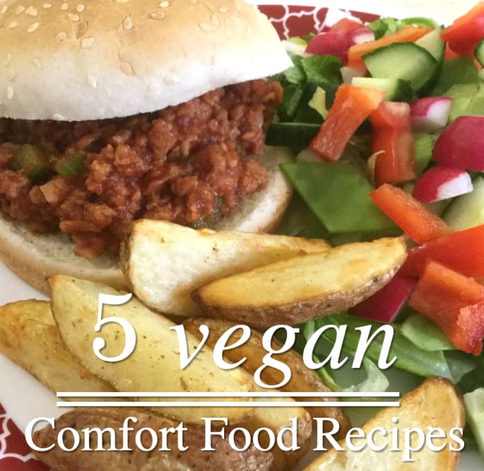 Learn how to make the vegan Sloppy Joe's shown in this photo, along with some other comfort foods.