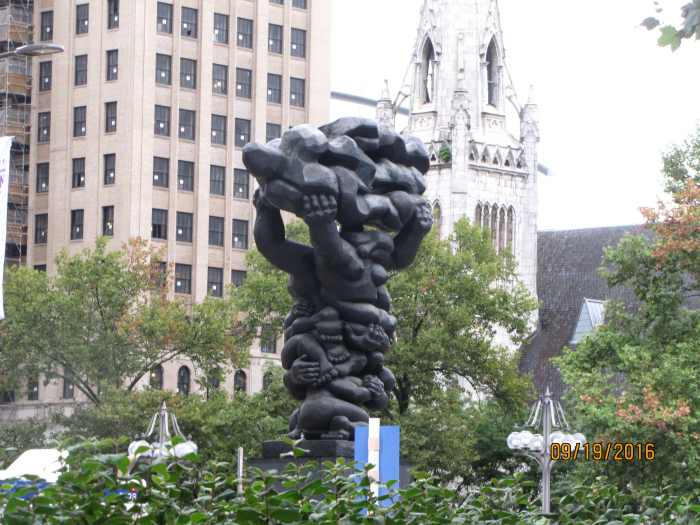 Sculpture by Jacques Lipchitz in 1975 called Government of the People. It sits in front of of the Municipal Services Building near City Hall.