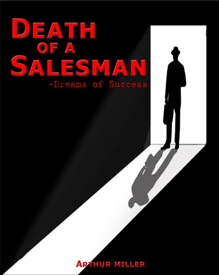 Death of a Salesman poster epitomising the loneliness of the protagonist and the single solution is believes there is to his predicament.