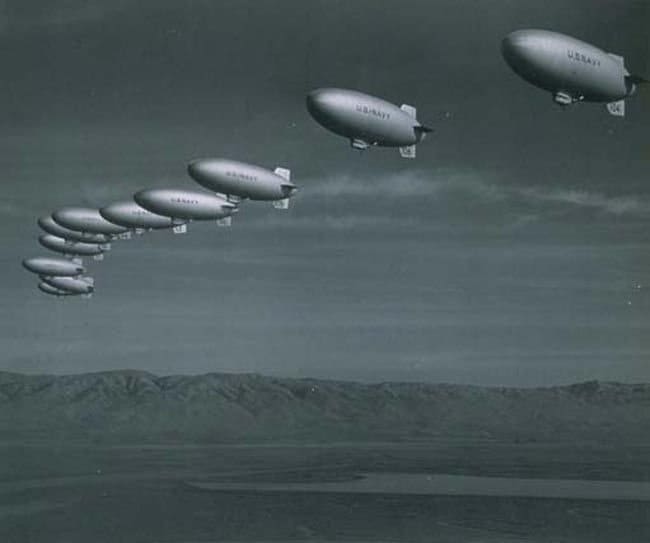 US Navy airships over Moffet Field, California during World II