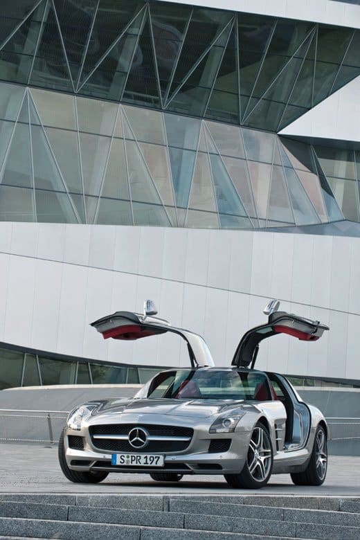 2011 Mercedes Benz SLS AMG in designo ALU-BEAM Silver, paint code 047, a $12,750 color option.