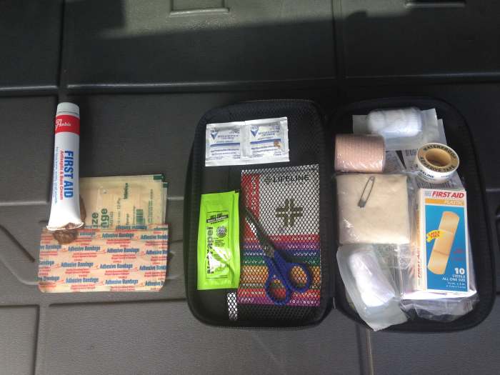 Be sure to periodically check your kit. I found a cracked tube that had leaked and destroyed some bandages. These needed to be replaced.