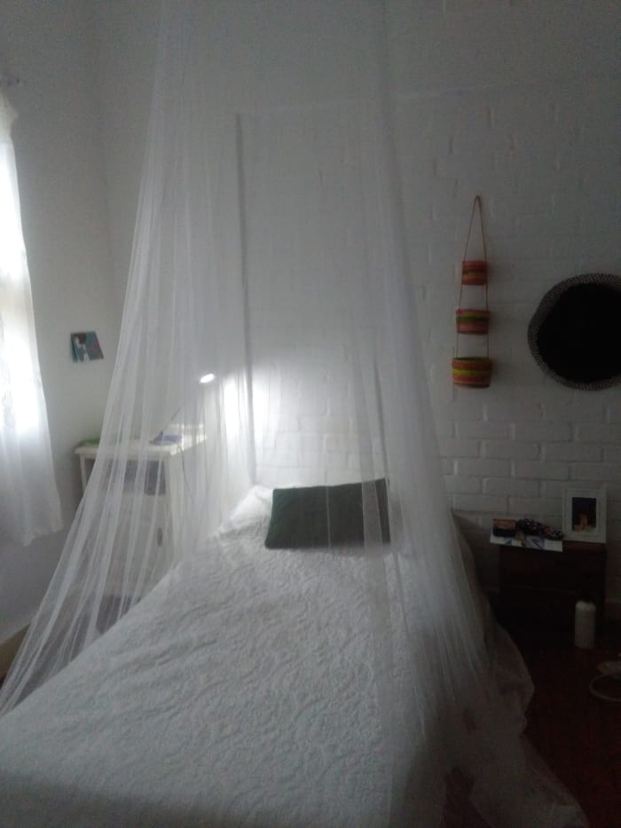The mosquito bed surrounds my entire bed and keeps mosquitoes away. I cannot emphasize enough how important it is to invest in one!