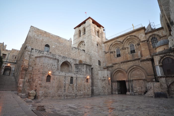 The church of the Holy Sepulchre is a church in the Christian Quarter of the Old City of Jerusalem, a few steps away from the Muristan. The church contains, according to traditions dating back at least to the fourth century.