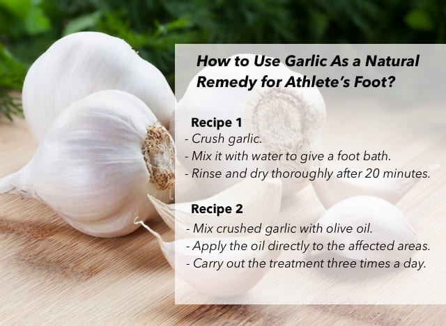 Garlic has a powerful natural antiseptic property, making it one of the most popular home remedies for the treatment for athlete's foot.