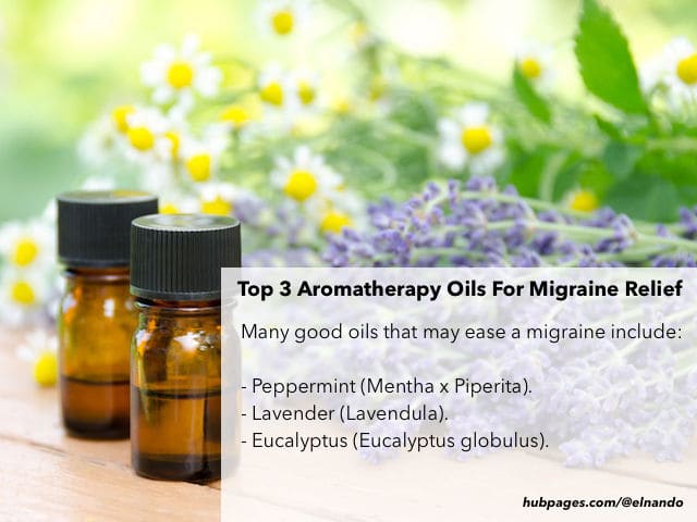 Top three essential oils that can help relieve a migraine pain include peppermint, lavender, and eucalyptus.