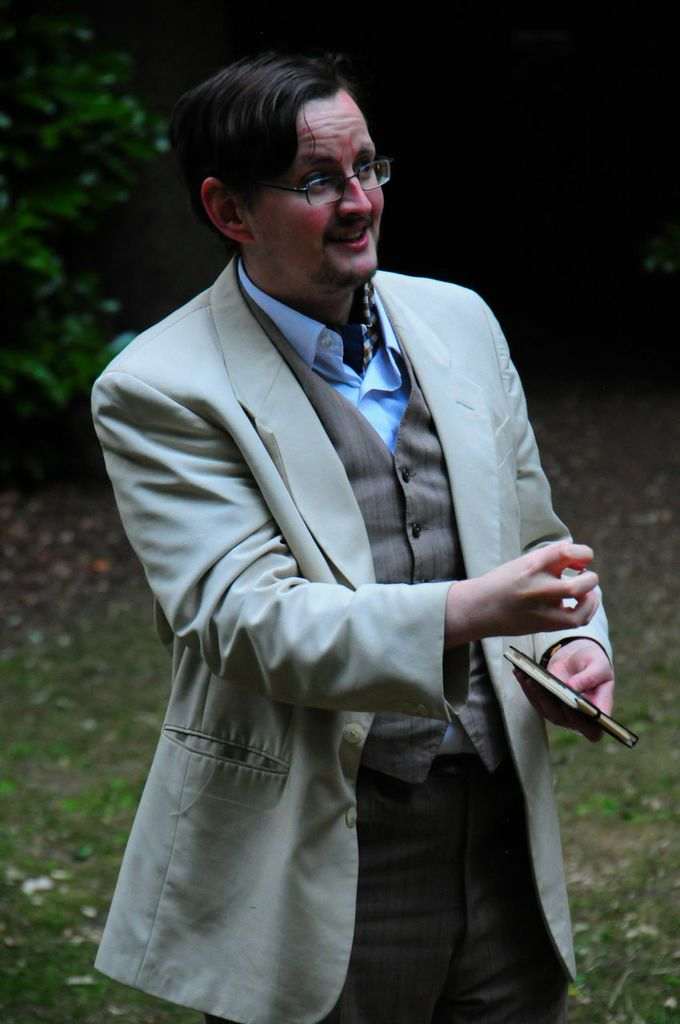Me as Boris Trigorin in an amateur production of "The Seagull" (Garden Suburb Theatre, London, July 2013). Being anxious.