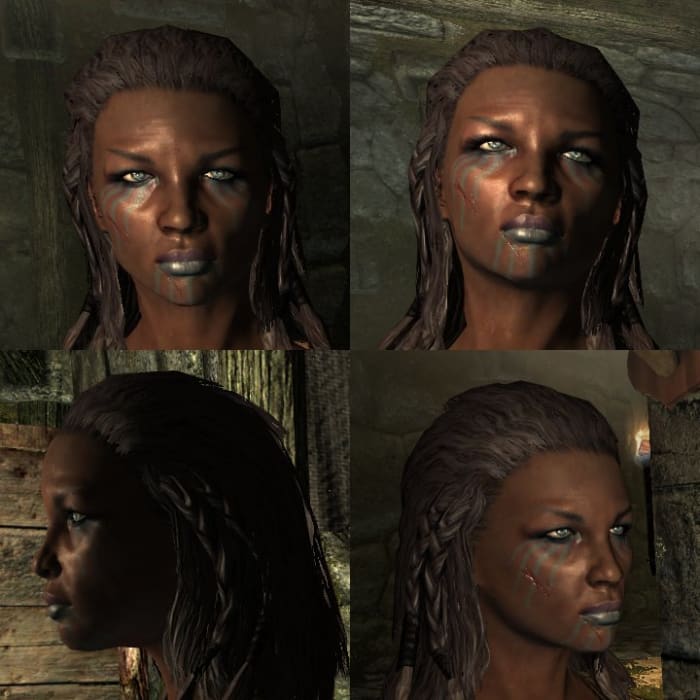 Complementary colors can help give your character's a more 'put together' look. Notice the eyes, lips and war paint.