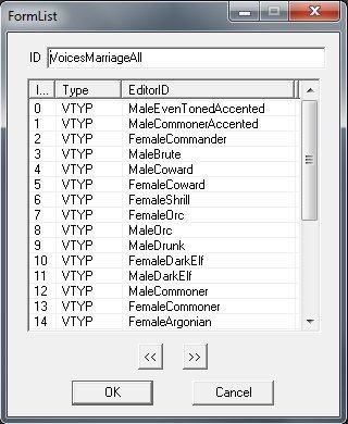 The VoicesMarriageAll formlist includes all of the voices that are authorized for marriage partners.