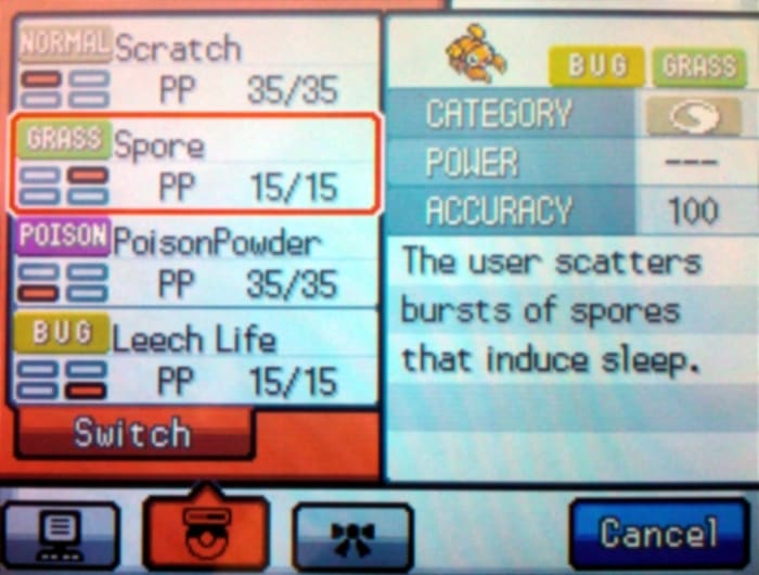 Paras learns Spore at a low level - don't exchange it for another move!