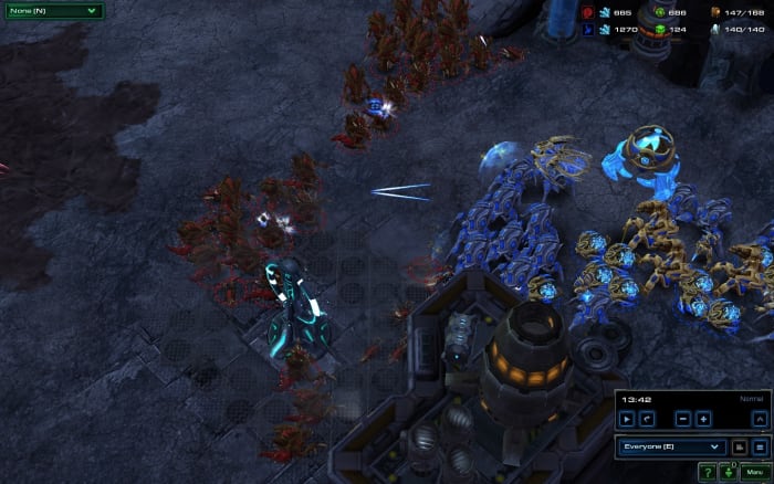 Here, a concave ensures all your units are attacking in comparison to the Protoss units that are in a ball.