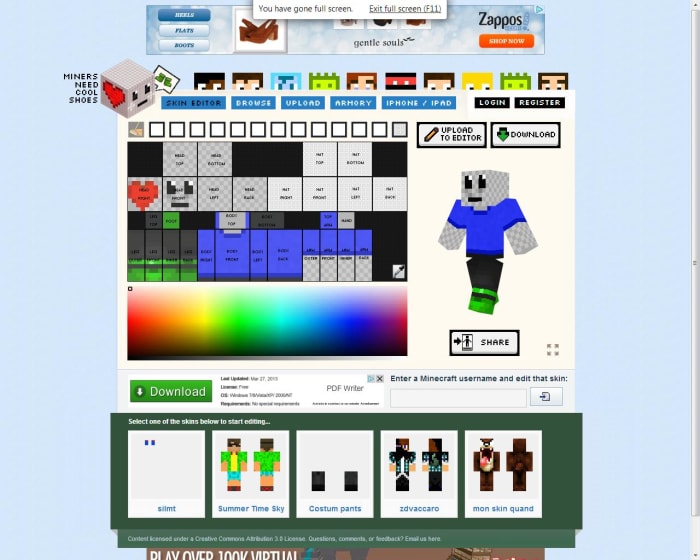 Miners Need Cool Shoes features an in-depth skin editor and skin armory.