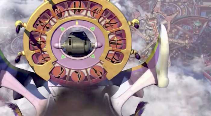 "WIND BLESS YOU" on airship rotor starting at 1 o'clock. NOTE: I flipped image horizontally. In the actual game, the letters on the rotor are reversed when viewed from behind.