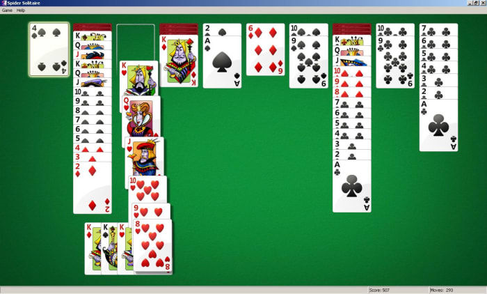 play two suit spider solitaire with a hint
