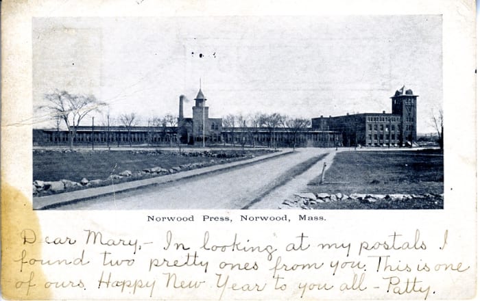 "Dear Mary, In looking at my postals I found two pretty ones from you. This is one of ours. Happy New Year to you all - Patty." (Not an RPPC)