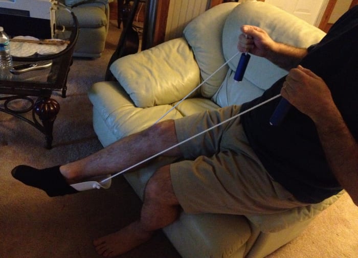 Putting on socks can be very difficult if you have avascular necrosis of the hip or are recovering from hip replacement surgery. This rope tool makes the task easy and painless.