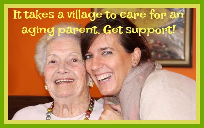 Don't be a martyr and take care of an elderly parent by yourself. Get everyone in the family involved so you don't burn out and get overwhelmed.